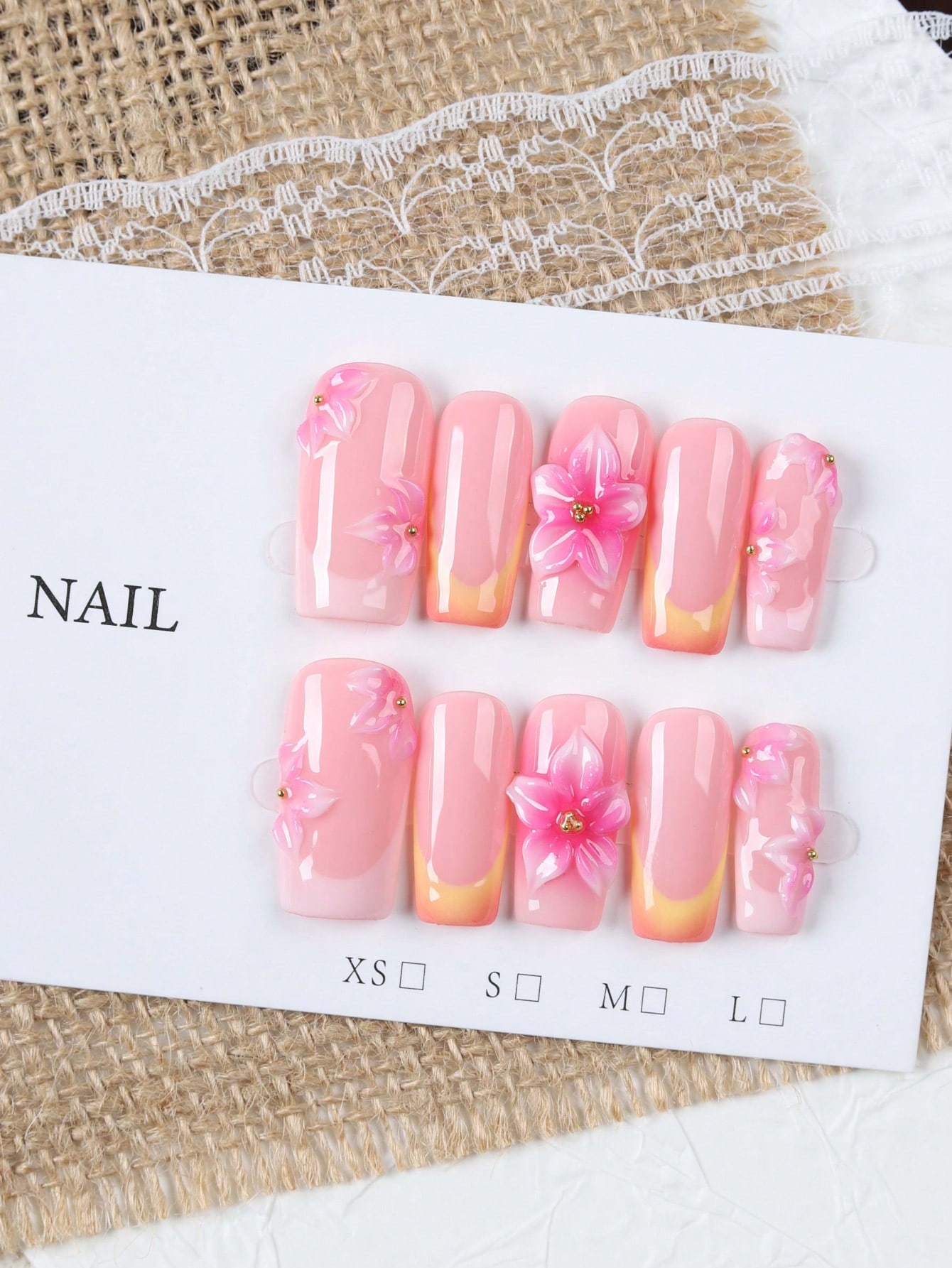 Nail Art Orange - 10 buah kuku palsu gaya Prancis