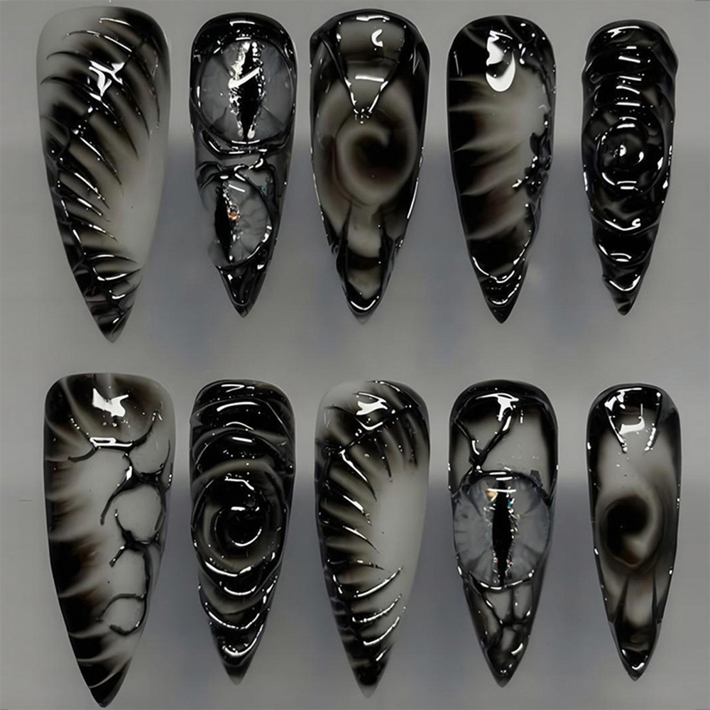 Nail Art Press On - Kuku Palsu Stiletto Gothic 30Pcs, Kuku