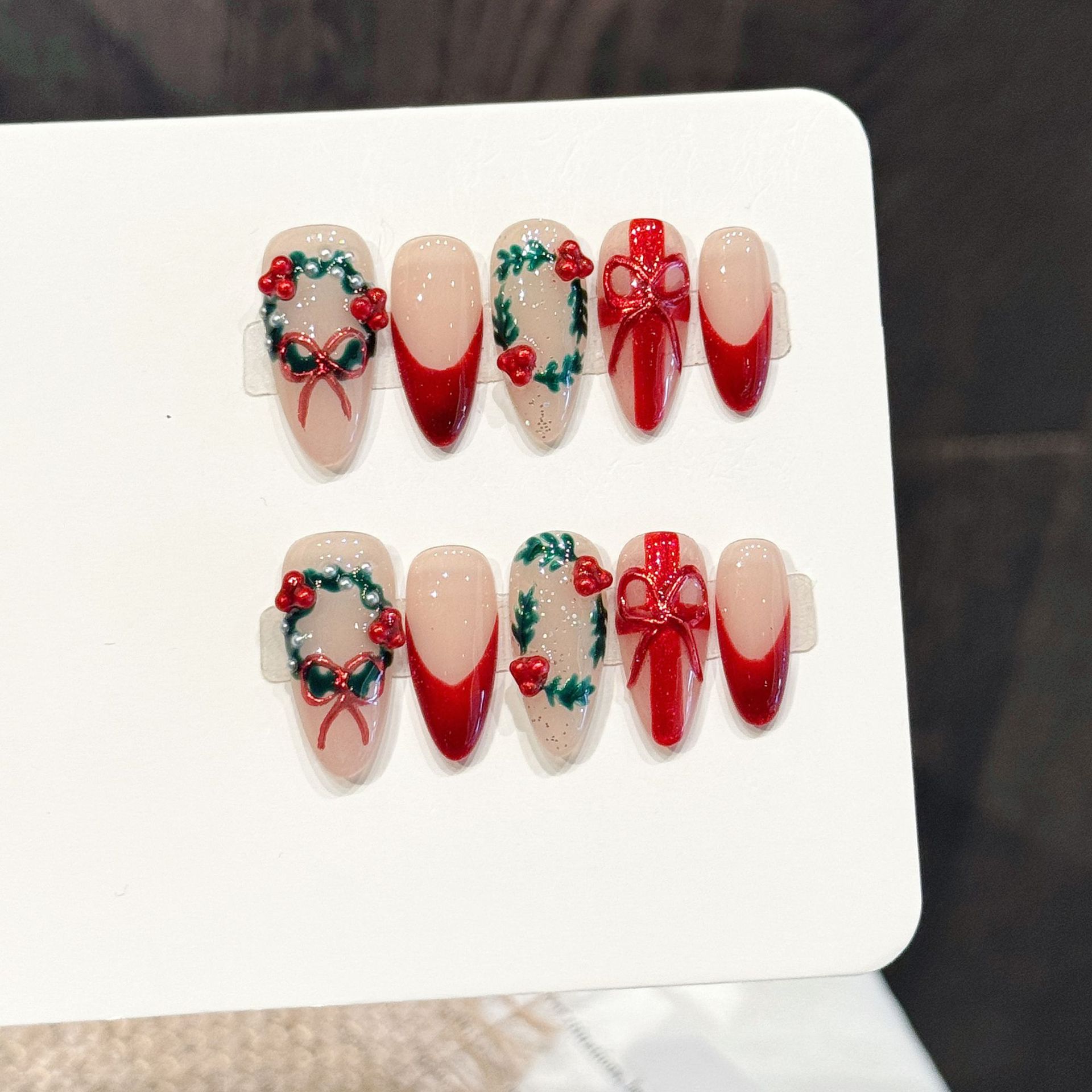 10Pcs Kuku Palsu Natal Merah N - Nail Art Press On ulasan dan harga