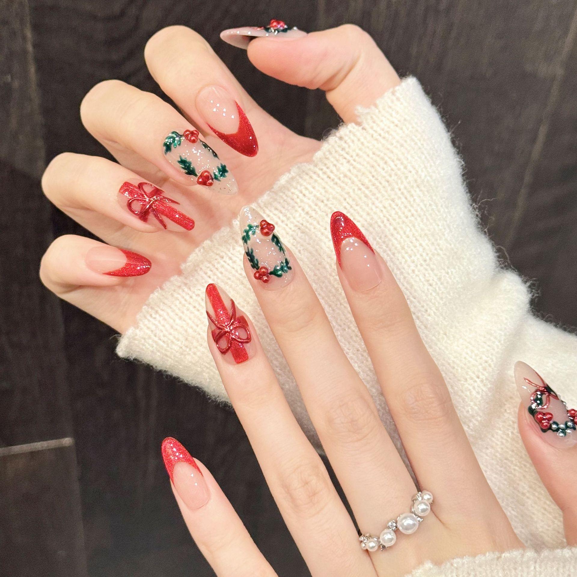10Pcs Kuku Palsu Natal Merah N - Nail Art Press On ulasan dan harga