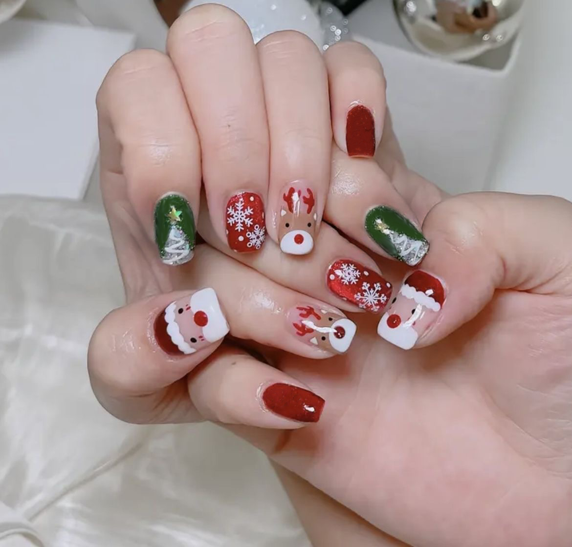 Kuku Palsu Natal Motif Santa,  - Nail Art Press On ulasan dan harga