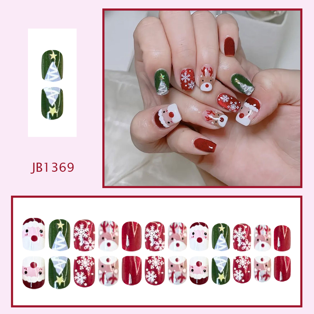Kuku Palsu Natal Motif Santa,  - Nail Art Press On ulasan dan harga