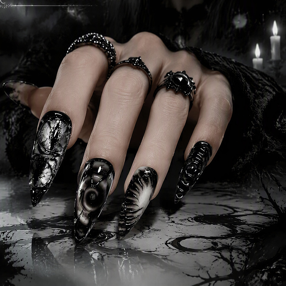 Kuku Palsu Stiletto Gothic 30P - Nail Art Press On ulasan dan harga