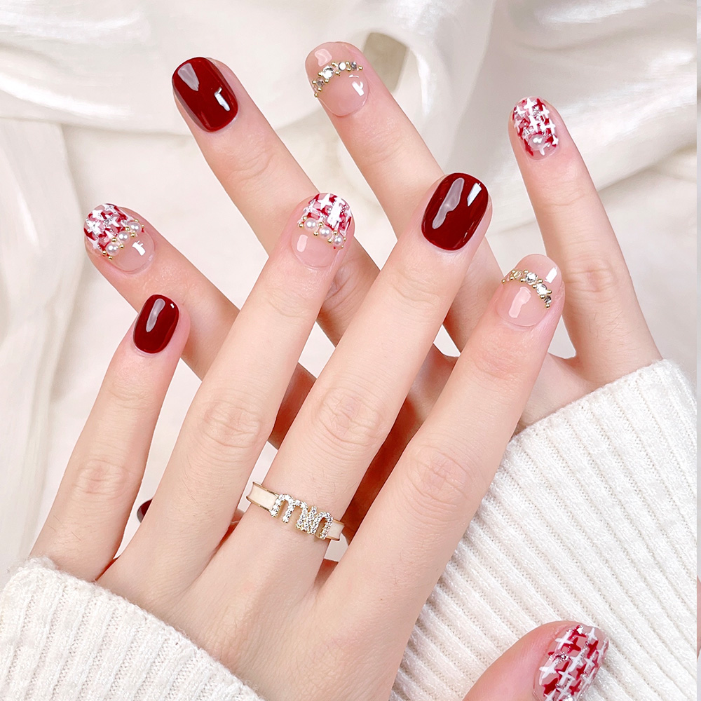 10pcs Kuku Palsu Pendek Perseg - Nail Art Press On ulasan dan harga